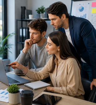 Nexora Global team collaborating on a digital solution